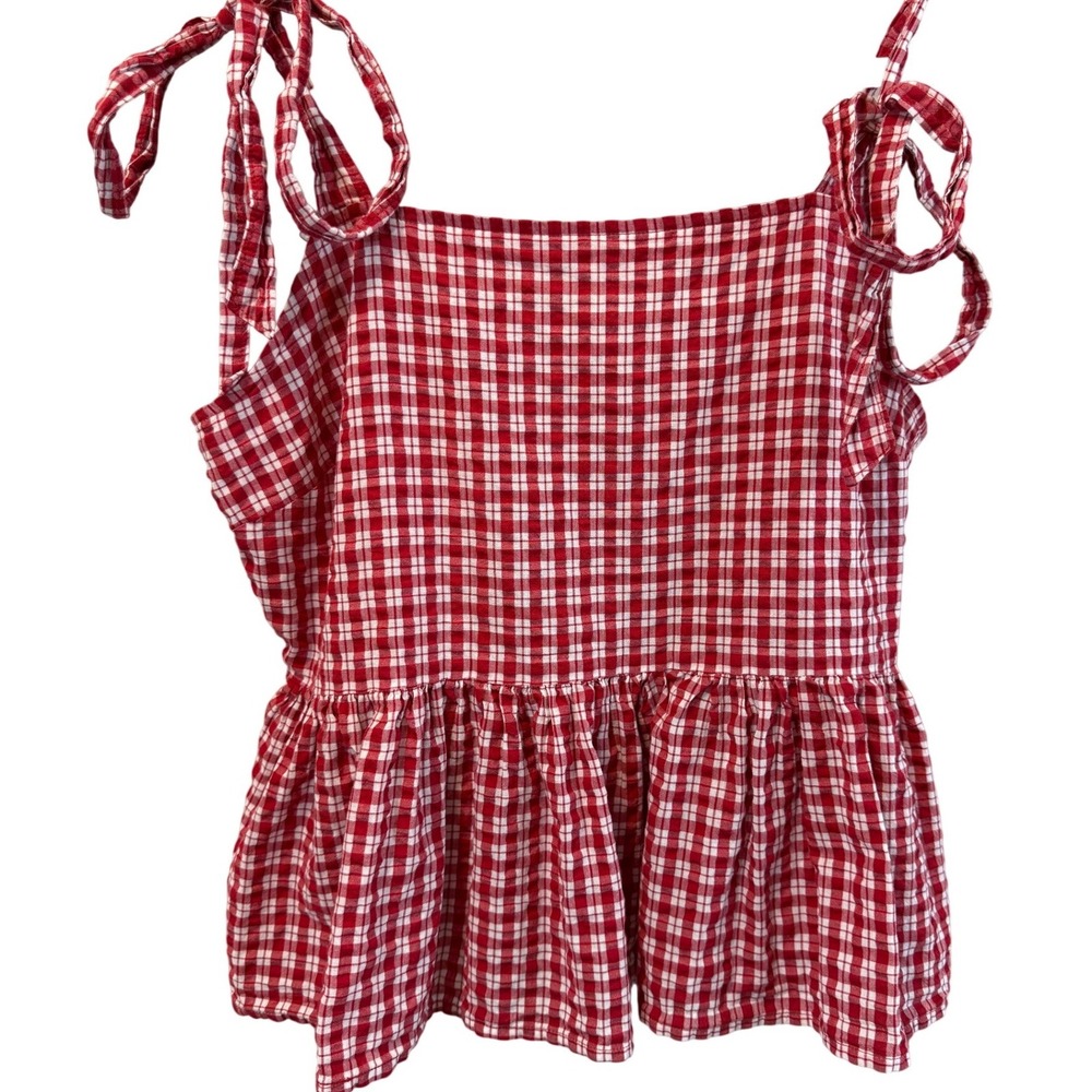 Madewell Rosalie Tie Strap Top Red Seersucker Check Size Medium